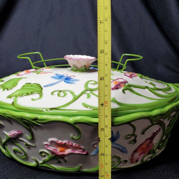 Temptations by Tara Green Dragonfly Ovenware Covered Casserole Set Oval 2qt, 1qt - Picture 11 of 14